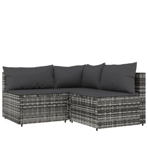 The Living Store Loungeset - Grijs - Hoekbank 63x63x57.5cm - Middenbank 63x63x57.5cm - Inclusief kussens