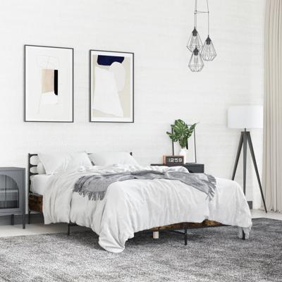 Bedframe bewerkt hout metaal gerookt eikenkleurig 120x190 cm