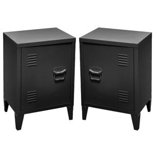 Nachtkastje Locker - 2x - industrieel - zwart - metaal - met deurtje - 40 x 30 x 57 cm