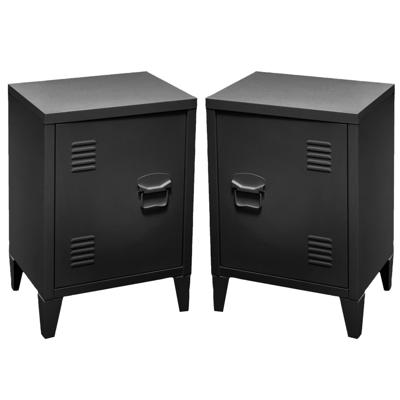 Nachtkastje Locker - 2x - industrieel - zwart - metaal - met deurtje - 40 x 30 x 57 cm