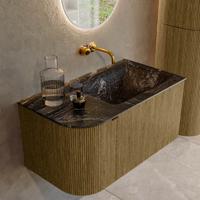 Badmeubel Mondiaz Kurve-Dlux | 85 cm cm | Meubelkleur Dusk | Wastafelkleur Lava | Solid surface | Wasbak rechter zijde spoelbak | Zonder kraangat(en)