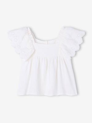 Blouse met ruches van katoengaas ecru