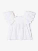 Blouse met ruches van katoengaas ecru