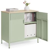 Metalen opbergkast met dubbele deur en verstelbare plank, Lauriergroen + Natuurlijke Eik / 40 x 80 x 76 cm