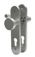 Nemef 3253 FP/B Ls Beslag kortschild afgerond | D kruk-knop | beslagset | geveerd | krukstift 8mm | F1 aluminium | PC72-blind | draairichting links -
