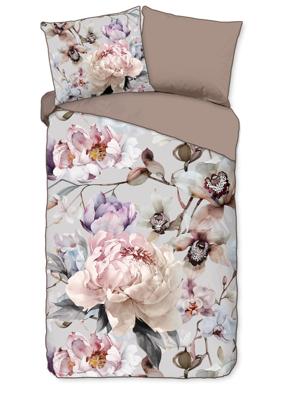 Descanso Dekbedovertrek "bloemen" - Grijs - (140x200/220 cm) - Katoen Satijn
