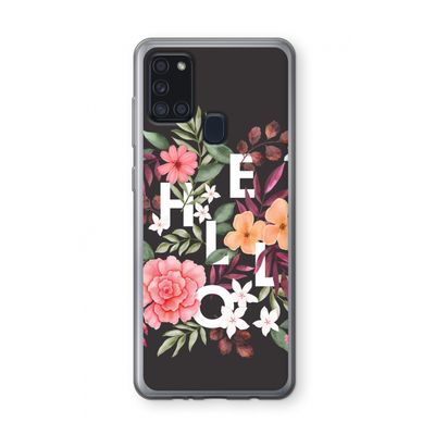 Hello in flowers: Samsung Galaxy A21s Transparant Hoesje