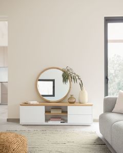 Kave Home Kave Home Abilen, Abilen wit gelakt tv-meubel van eikenfineer met 1 deur & 2 lades, 150 x 44 cm fsc 100%