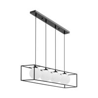 Hanglamp - 4 lichtbronnen - glazen bollen in ijzeren frame