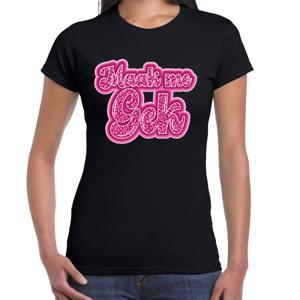 Verkleed T-shirt dames - zwart - Maak me gek - roze - panter look - themafeest fout/goud/stout