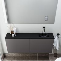 Zaro Polly toiletmeubel 120cm donkergrijs met zwarte wastafel zonder kraangat rechts - thumbnail