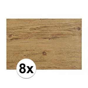 Tafel placemats met hout look print - 8x - lichtbruin - 45 x 30 cm - pvc