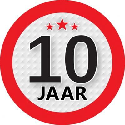 10 jaar leeftijd sticker - rond - Dia 9 cm - 10 jaar verjaardag - jubileum - leeftijd versiering