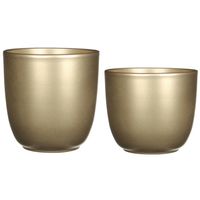 Plantenpot/bloempotten set - 2x stuks - keramiek - goud - D17 en D22 cm - Plantenpotten