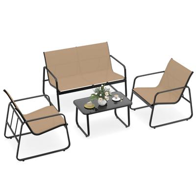 4-Delige Tuinset Terrasmeubilair met Ademende Stof Zitgroep Zitset voor 4 Personen Tuinset Bestaande uit 2 Stoelen Bank en Tafel (Bruin)