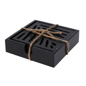 Onderzetters voor glazen - 4x - Vierkant - hout - zwart - 10 x 10 cm