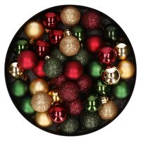 42x stuks kunststof kerstballen donkergroen, donkerrood en goud mix 3 cm - Kerstbal