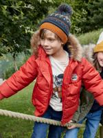 Jongensdonsjack met capuchon gevoerd met fleece van gerecycled polyester oranje