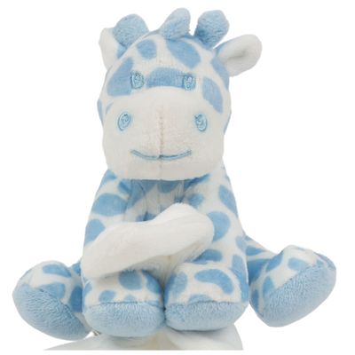 Suki Gifts pluche gevlekte giraffe knuffeldier - tuttel doekje - blauw/wit - 30 cm Suki Gifts pluche gevlekte giraffe knuffeldier - tuttel doekje - blauw/wit - 30 cm