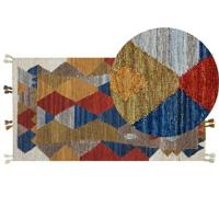 Beliani-ARZAKAN-Kelim vloerkleed-Multicolor|Blauw-80 x 150 cm-Wol - thumbnail