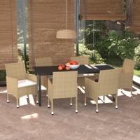 7-delige Tuinset met kussens poly rattan beige
