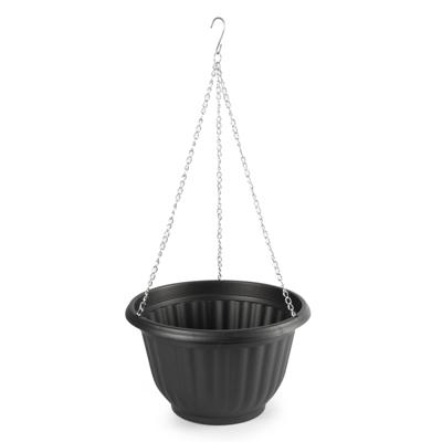 Plasticforte Plantenpot - hangend - kunststof - antraciet - D25 x H15 cm - bloempot aan ketting