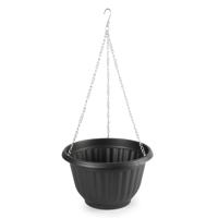 Plasticforte Plantenpot - hangend - kunststof - antraciet - D25 x H15 cm - bloempot aan ketting