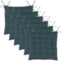 Stof Textile stoelkussens DUO - 6x - petrol blauw - 38 x 38 x 3.5 cm - touwtjes sluiting