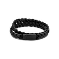 Armband leder-staal zwart-zilverkleurig 8 mm 21 cm