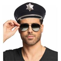 Carnaval verkleed politiepet - met donkere zonnebril - blauw - heren/dames - verkleedkleding - thumbnail