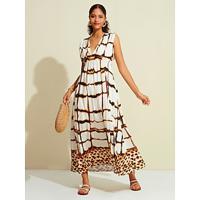 mouwloze maxi-jurk met satijnen luipaardprint en gekruiste voorkant - thumbnail