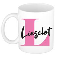 Naam mok Lieselot - roze - wit - keramiek - 300 ml - verjaardag/cadeau beker