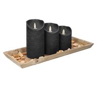 Dienblad van hout met 3 LED kaarsen in de kleur zwart 39 x 15 cm - thumbnail