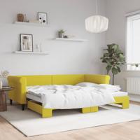 Slaapbank met onderschuifbed 90x200 cm fluweel geel