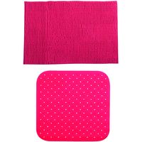 MSV Douche anti-slip mat en droogloop mat - Sevilla badkamer set - rubber/microvezel - fuchsia roze - thumbnail