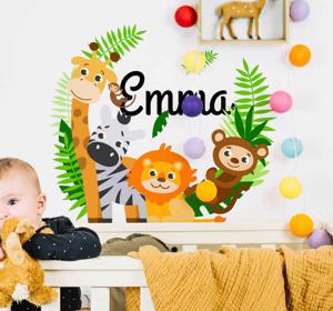 Muursticker kinderkamer jungle dieren met naam