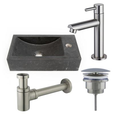 Fortifura Fuente fonteinset - 40x22 - 1 kraangat - rechts - natuursteen - fonteinkraan Geborsteld RVS PVD (RVS) - donker SW696237/SW696207/SW696217/SW728242
