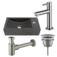 Fortifura Fuente fonteinset - 40x22 - 1 kraangat - rechts - natuursteen - fonteinkraan Geborsteld RVS PVD (RVS) - donker SW696237/SW696207/SW696217/SW728242