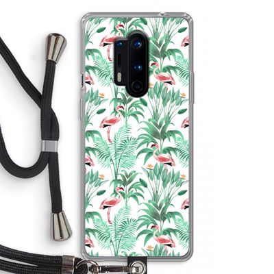 Flamingo bladeren: OnePlus 8 Pro Transparant Hoesje met koord