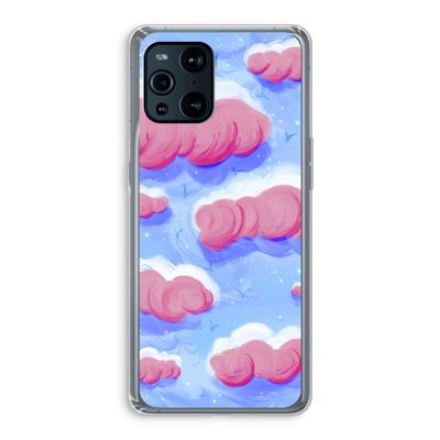 Roze wolken met vogels: Oppo Find X3 Pro Transparant Hoesje
