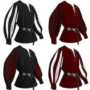 Retro vintage Punk Gothic Middeleeuws 17e eeuw Blouse / overhemd Gemaskerd Bal Tuniek Ridder Viking Kruisvaarder Outlander Landsknecht Walhalla Voor heren Volant Kleurenblok Carnaval Prestatie Lightinthebox