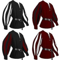 Retro vintage Punk Gothic Middeleeuws 17e eeuw Blouse / overhemd Gemaskerd Bal Tuniek Ridder Viking Kruisvaarder Outlander Landsknecht Walhalla Voor heren Volant Kleurenblok Carnaval Prestatie Lightinthebox - thumbnail