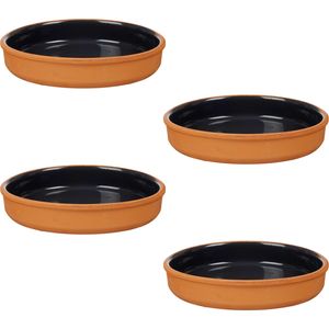 4x stuks tapas/hapjes serveren/oven schaal terracotta/zwart 23 x 4 cm