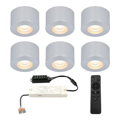 Set van 6 Navarra Mini LED Opbouwspots met Trafo - 12 Volt 3 Watt 200 lumen - Dimbaar - Plat 21,5mm - 2700K - IP44 waterdicht - Aluminium