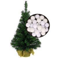 Mini kerstboom/kunst kerstboom H45 cm inclusief kerstballen wit - Kunstkerstboom - thumbnail
