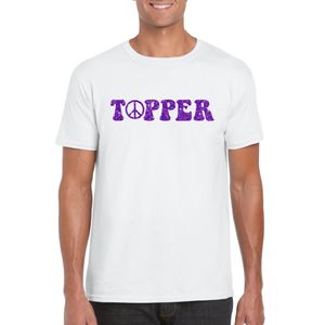 Wit Flower Power t-shirt Topper met paarse letters heren