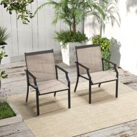2-Delige Terrasstoelen Buitenstoelen met Ademende Zitting Ergonomische Rugleuning en Armleuningen Stoelen met Hoge Rugleuning Bruin