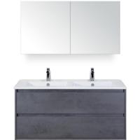 Porto Badmeubelset 120 cm - 2 Laden Beton Antraciet - Keramische Wastafel Wit Slim met Spiegelkast