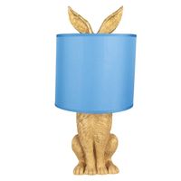 HAES DECO - Tafellamp - City Jungle - Konijn in de Lamp, Ø 20x43 cm - Goud/Blauw - Bureaulamp, Sfeerlamp, Nachtlampje - thumbnail
