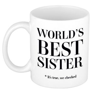 Worlds best sister cadeau koffiemok / theebeker wit 330 ml - Cadeau mokken   -
